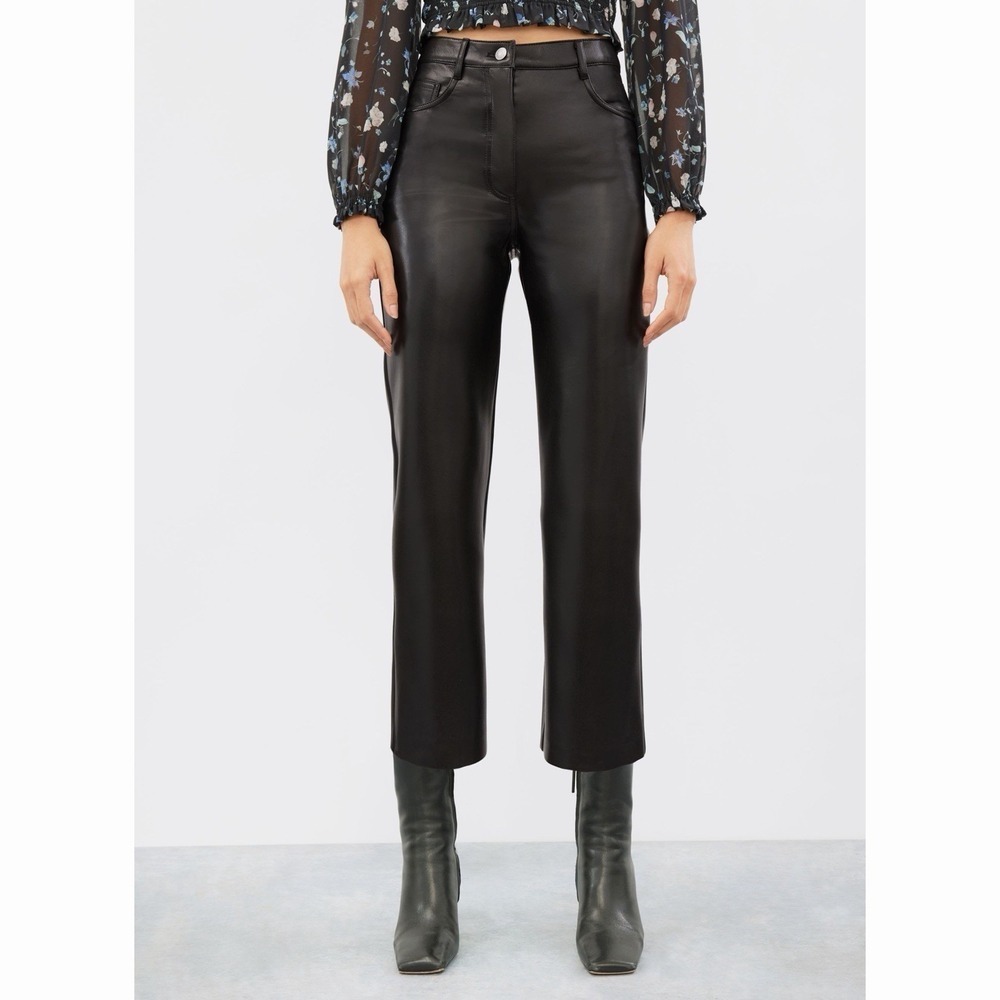 Wilfred Aritzia The Melina Black Vegan Leather High Rise Straight Leg Crop Pants